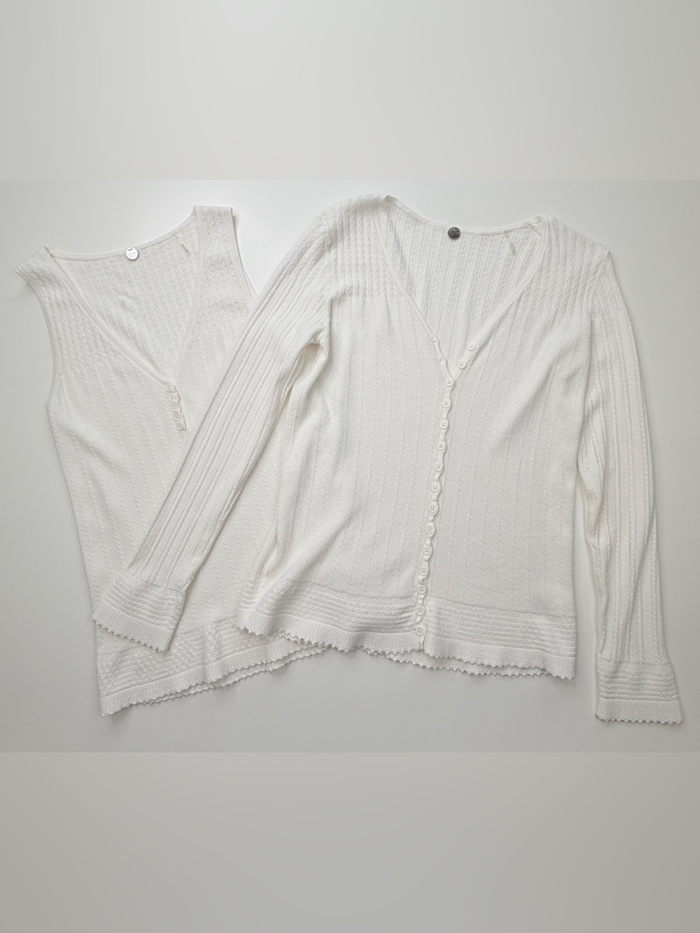 Margaret O'Leary White Knit V-Neck‎ Cardigan & Tank Set S/M GUC